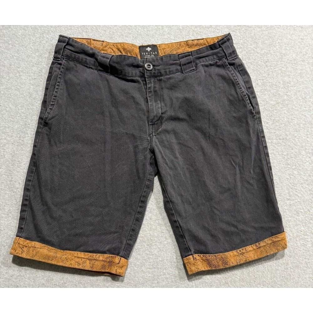 Veritas Shorts Mens size 36 Faded Black with Brown Snakeskin Trim